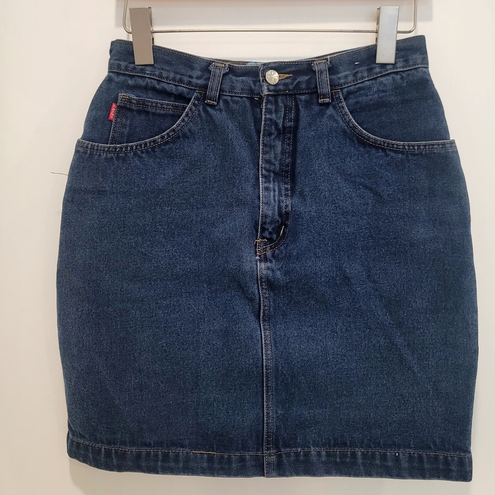 Vintage JeanJer High Waisted Denim Mini Skirt 80s 90s Boho Retro Size 11/12